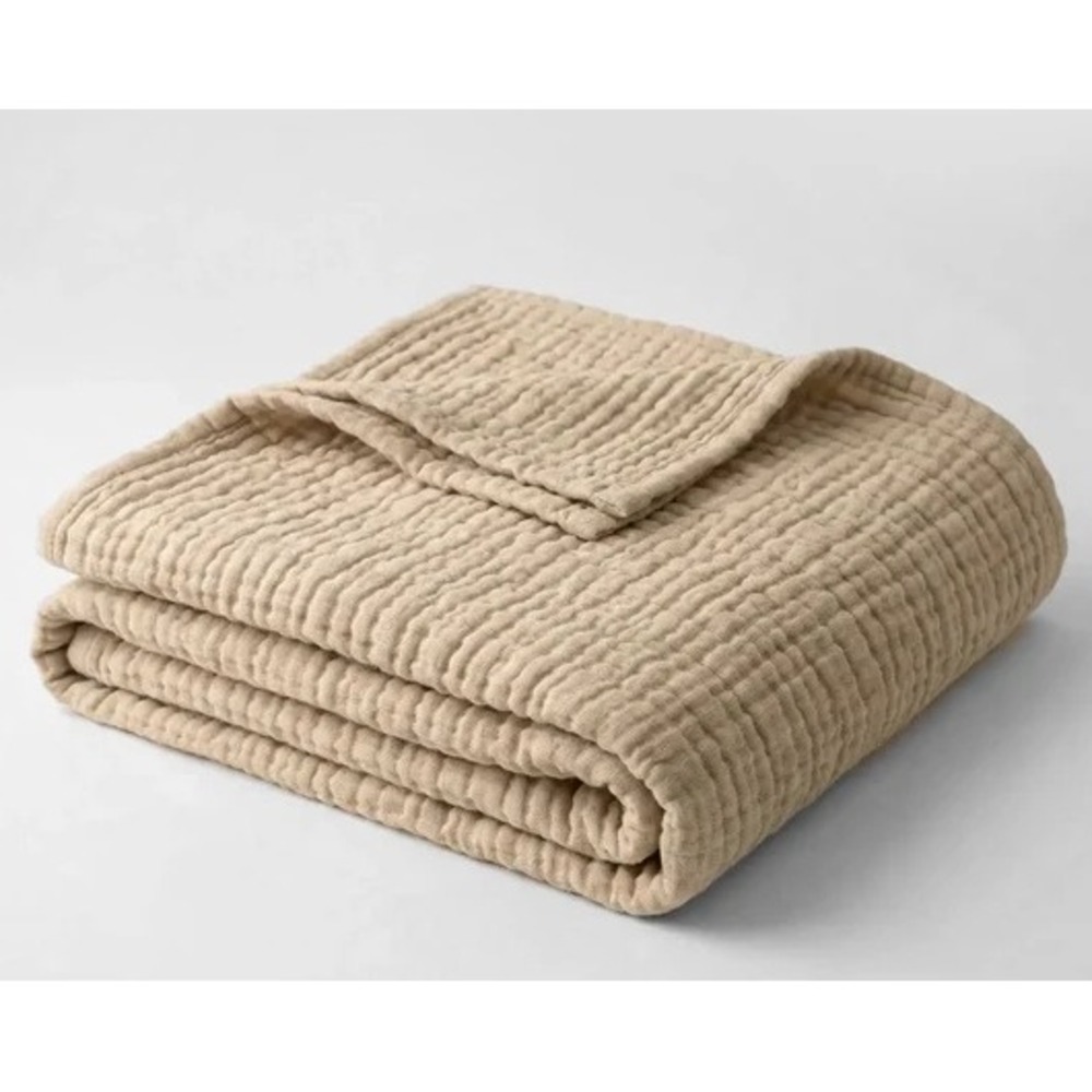 The Fleece Company Muslin Blanket 100% Cotton Light Beige 200x230cm Throw